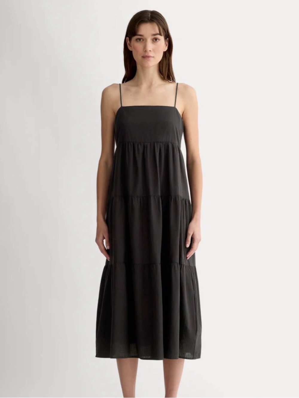 Everlane Black Gauze Tiered Dress